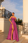 Prom Dresses A Line Slit Pleated Formal Prom Dress Fushcia