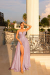 Prom Dresses A Line Pleated Long Formal Prom Dress Metallic Rose