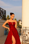 Prom Dresses A Line Pleated Long Formal Prom Dress Red