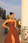 Prom Dresses A Line Pleated Long Formal Prom Dress Rust