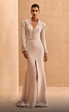 Formal Dresses Mermaid Long Sleeve Formal Applique Evening Dress Beige