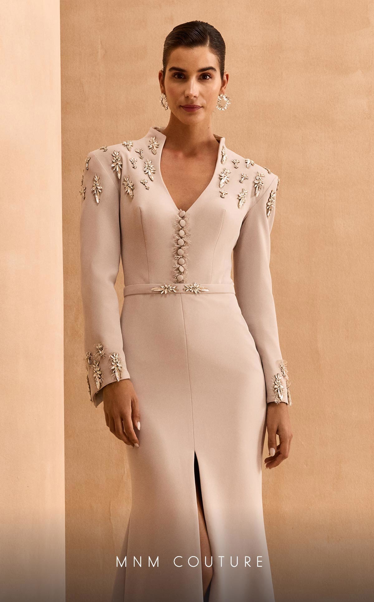 Formal Dresses Mermaid Long Sleeve Formal Applique Evening Dress Beige