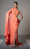 Formal Dresses Fitted Long Formal Slit Pleated Evening Dress Salmon