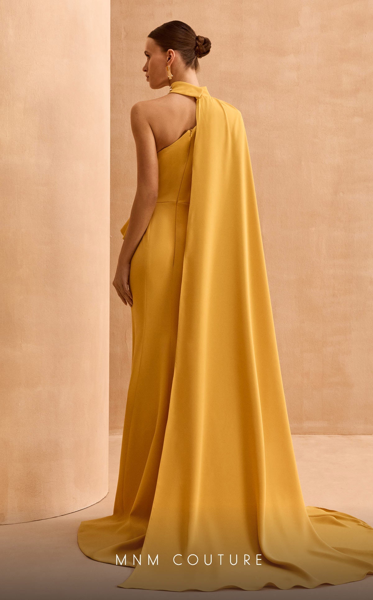 Formal Dresses Fitted Long Formal Slit Pleated Evening Dress Mustard