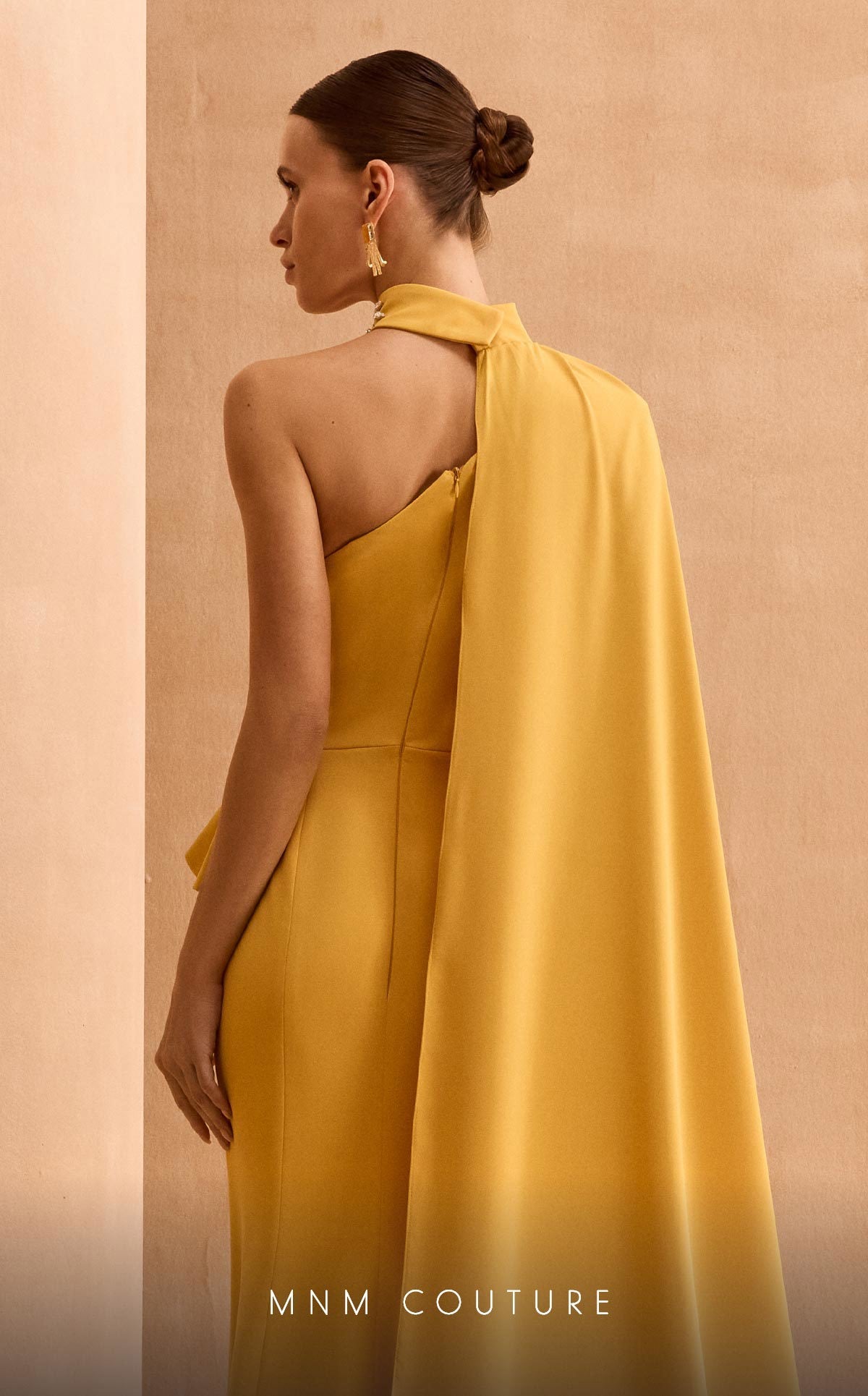 Formal Dresses Fitted Long Formal Slit Pleated Evening Dress Mustard
