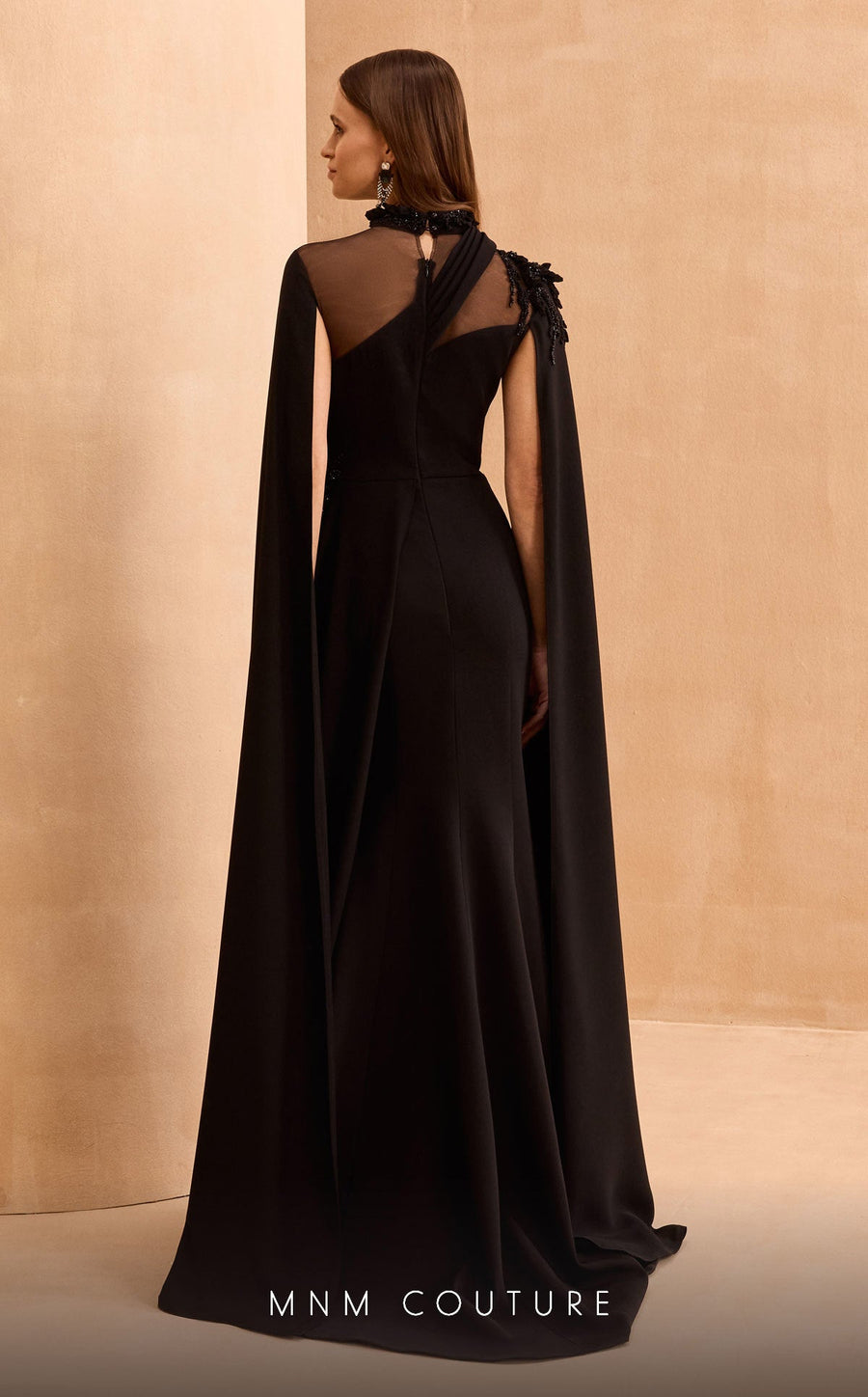 Formal Dresses Pleated Long Formal Cape Sleeve Evening Dress Black