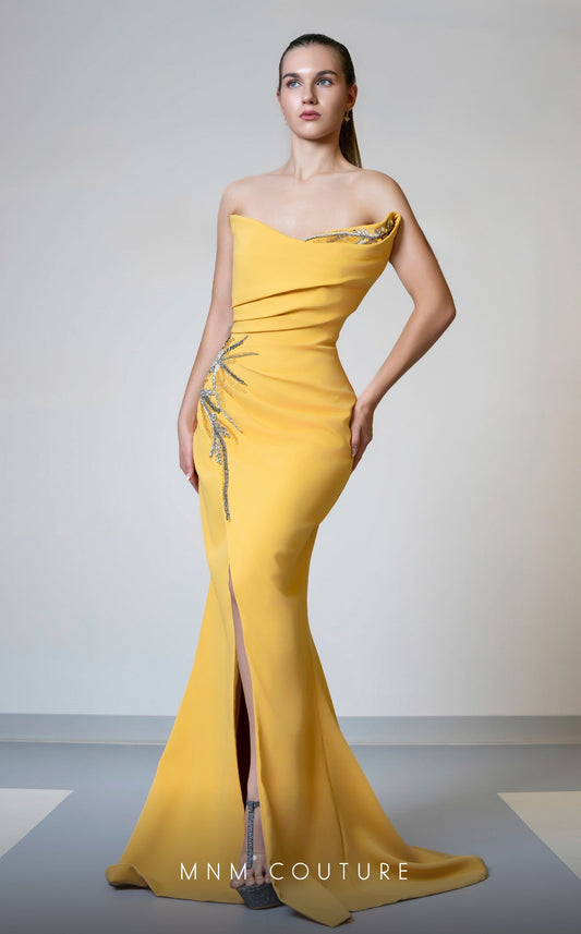 Formal Dresses Prom Long Formal Pleated Mermaid Dress Mustard
