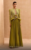 Formal Dresses Pleated Long Sleeve Formal Beaded Peplum Evening Dress Green