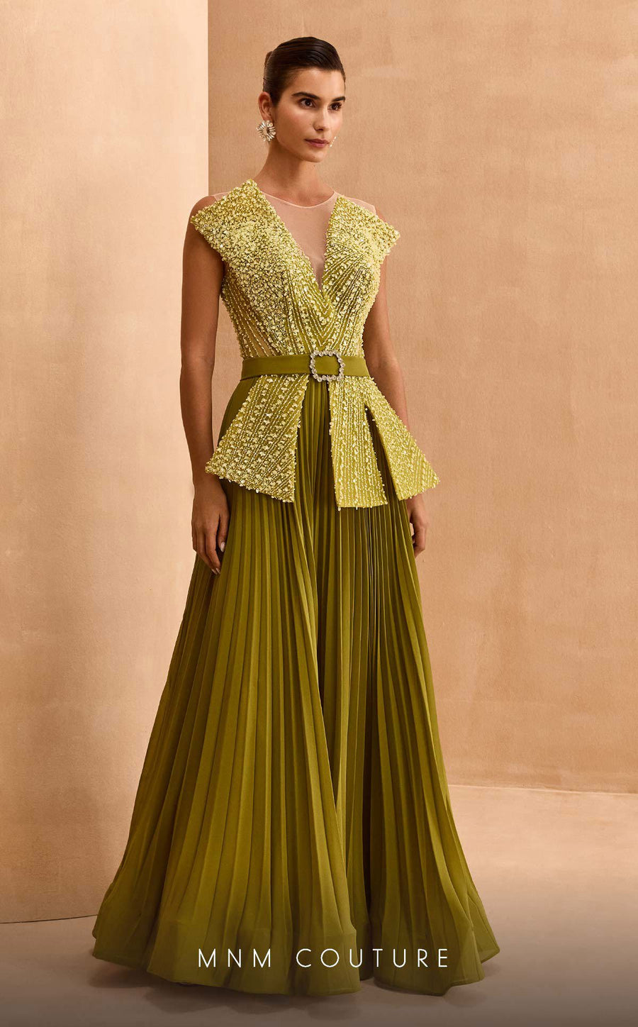 Formal Dresses Beaded Long Formal Pleated Evening Dress Green