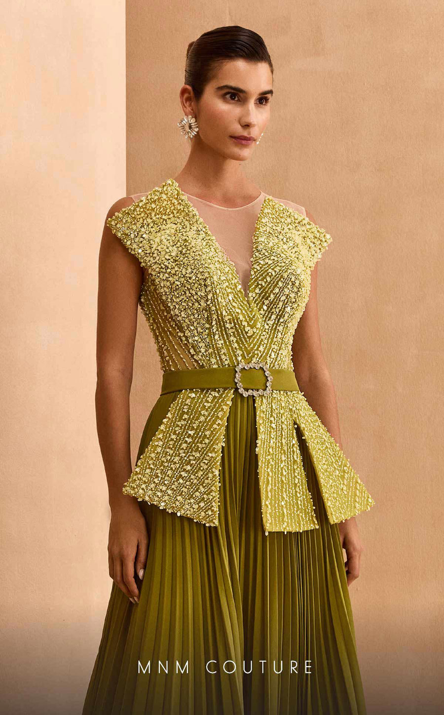Formal Dresses Beaded Long Formal Pleated Evening Dress Green