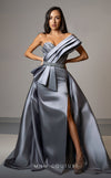 Formal Dresses Beaded Long Formal Slit Overskirt Prom Dress Grey