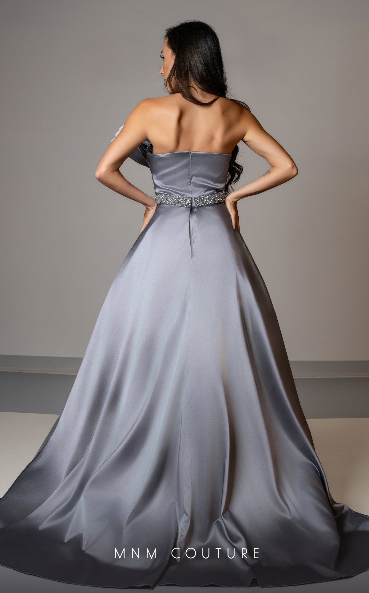 Formal Dresses Beaded Long Formal Slit Overskirt Prom Dress Grey