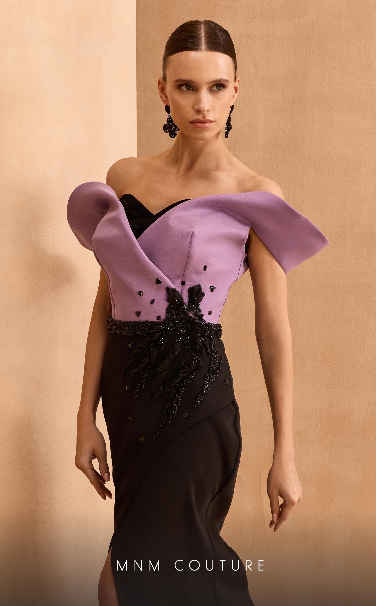 Formal Dresses Fitted Long Formal Beaded Evening Dress Black/Purple