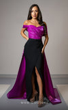 Formal Dresses Long Pleated Formal Slit Prom Dress Black/Purple