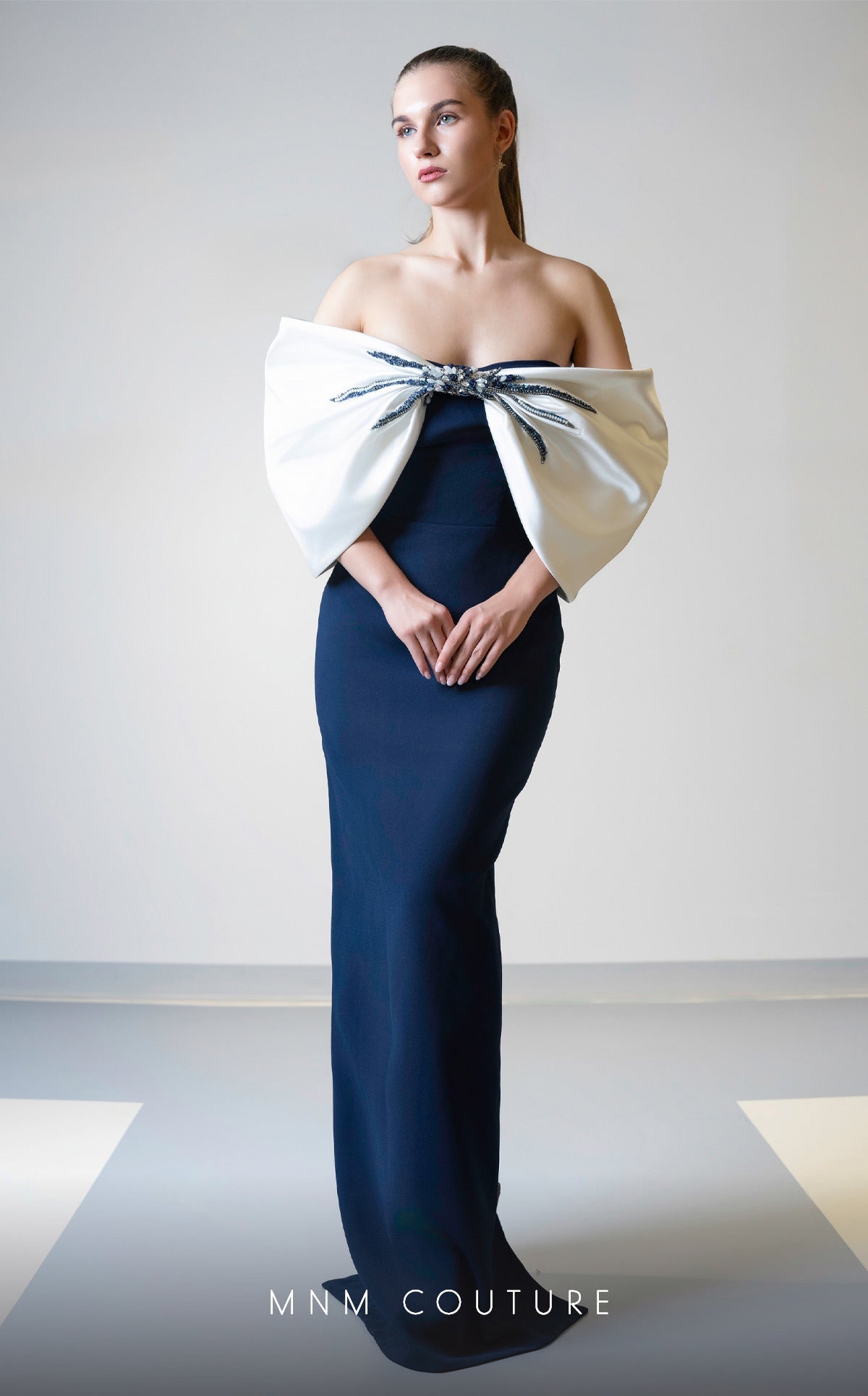 Formal Dresses Long Formal Fitted Evening Dress Navy/White