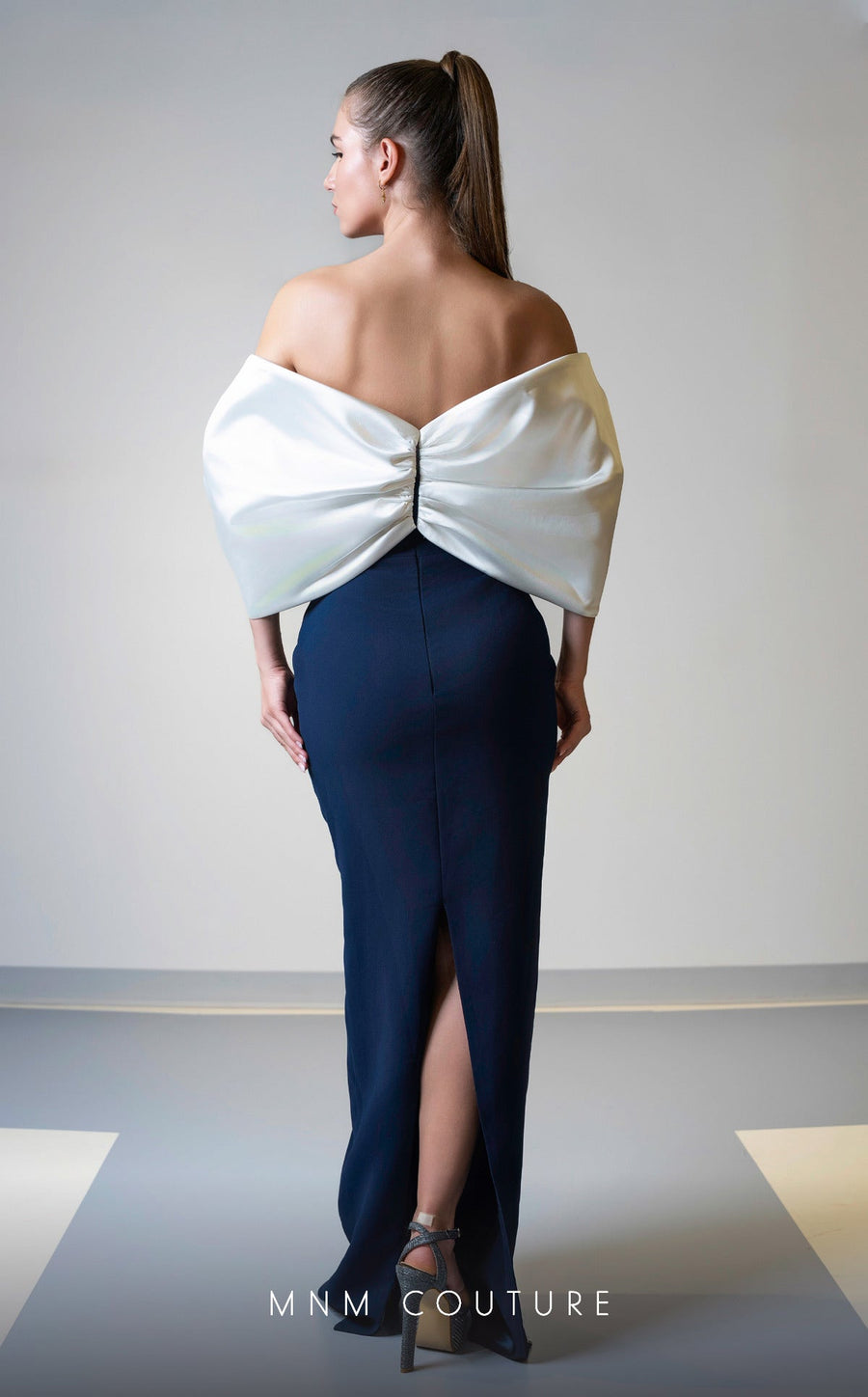 Formal Dresses Long Formal Fitted Evening Dress Navy/White