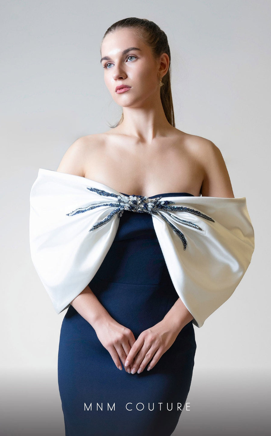 Formal Dresses Long Formal Fitted Evening Dress Navy/White