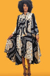 Formal Dresses Long Sleeve Patterned Midi Dress Black