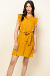 Cocktail Dresses Short Ruffle Plead Dress Mustard