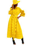 Formal Dresses 3/4 Sleeve Ruffle Pleated V Neck Midi Dress Yellow