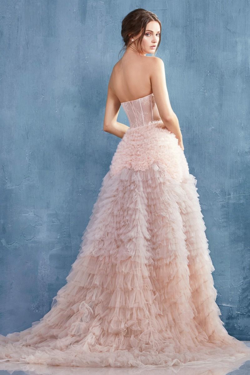Prom Dresses Prom Long Strapless Ruffled Ombre Ball Gown Blush