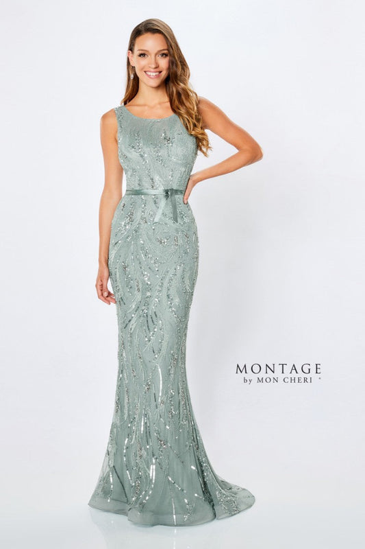 Formal Dresses Beaded Evening Gown Ribbon Detail Formal Dress Sage