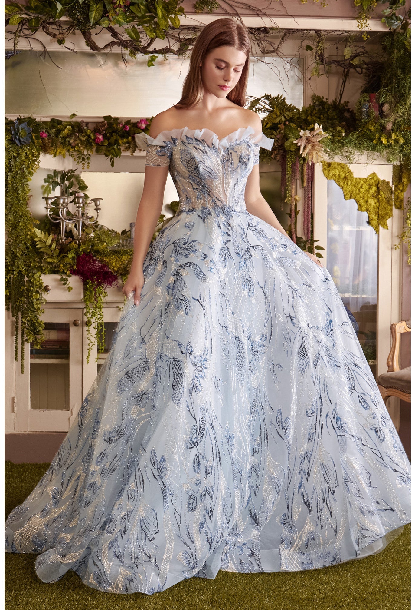 Prom Dresses Off Shoulder Long A-line Prom Gown Blue