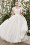 Wedding Dresses Long Floral Applique A Line Wedding Dress Off White