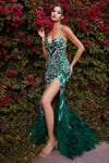 Prom Dresses Long Formal Prom Feather Mermaid Dress Emerald