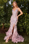 Prom Dresses Long Formal Prom Feather Mermaid Dress Mauve