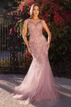 Prom Dresses Long Formal Applique Mermaid Prom Dress Dusty Rose