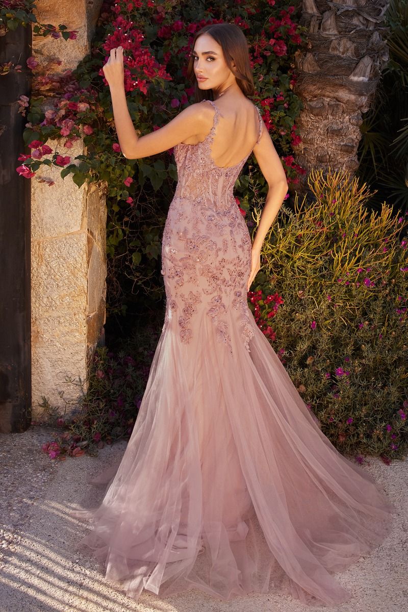 Prom Dresses Long Formal Applique Mermaid Prom Dress Dusty Rose