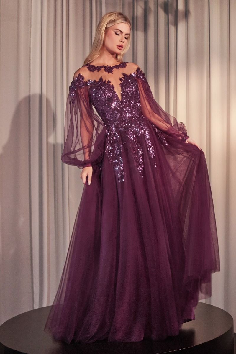 Formal Dresses Long Sleeve Formal Sequin Dress Eggplant