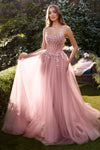 Prom Dresses Applique Formal Long Prom Floral Dress Rose