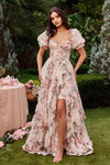 Prom Dresses Layered Floral Formal Prom Long A Line Dress Cream
