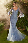 Formal Dresses Long Beaded Mermaid Formal Prom Dress Smoky Blue