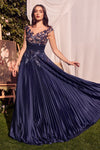 Formal Dresses A Line Long Sequin Pleated Formal Dress Navy