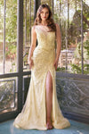 Prom Dresses Beaded Long High Slit Formal Prom Dress Yellow