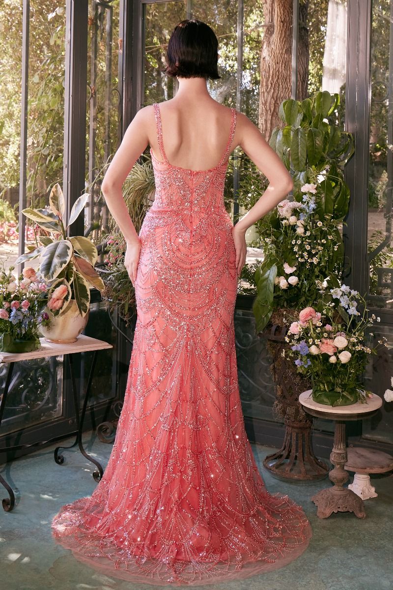 Prom Dresses Long Formal Fitted Beaded Prom Dress Coral