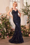 Prom Dresses Long Formal Fitted Beaded Prom Dress Navy