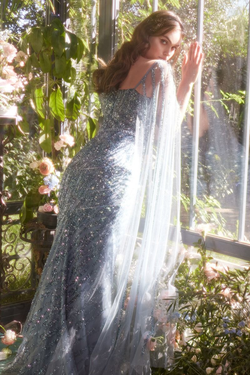 Prom Dresses Long Fitted Slit Beaded Formal Prom Dress Blue