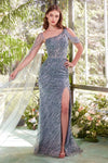Prom Dresses Long Fitted Slit Beaded Formal Prom Dress Blue