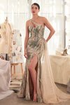 Prom Dresses Long Slit Beaded Overskirt Formal Prom Dress Champagne