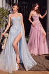 Prom Dresses Long Formal Ball Gown Layered Sequin Floral Prom Dress LT Blue