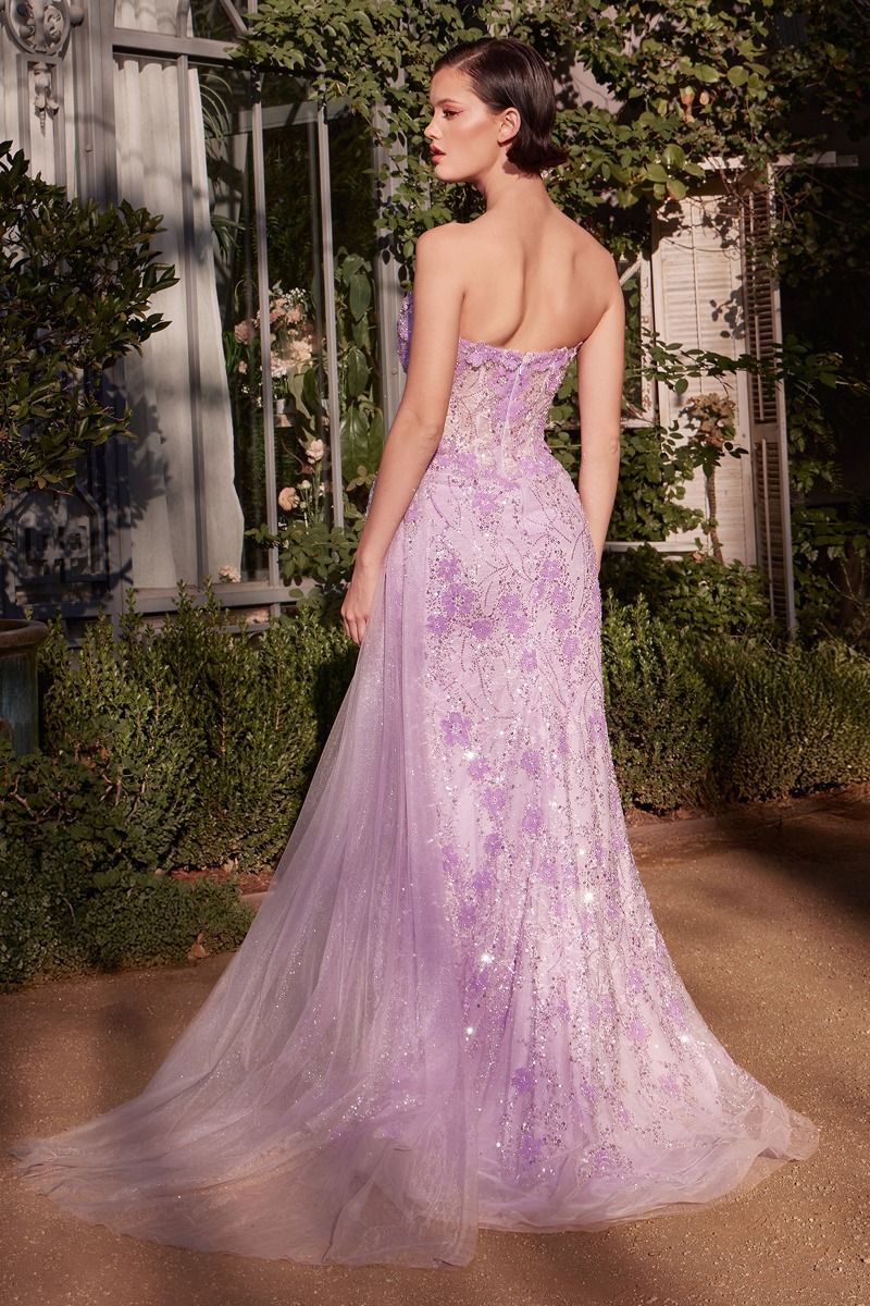 Prom Dresses Long Floral Beaded Applique Formal Prom Dress Lavender