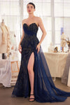 Prom Dresses Long Floral Beaded Applique Formal Prom Dress Navy