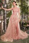 Prom Dresses Long Formal Fitted Gliiter Overskirt Prom Dress Blush