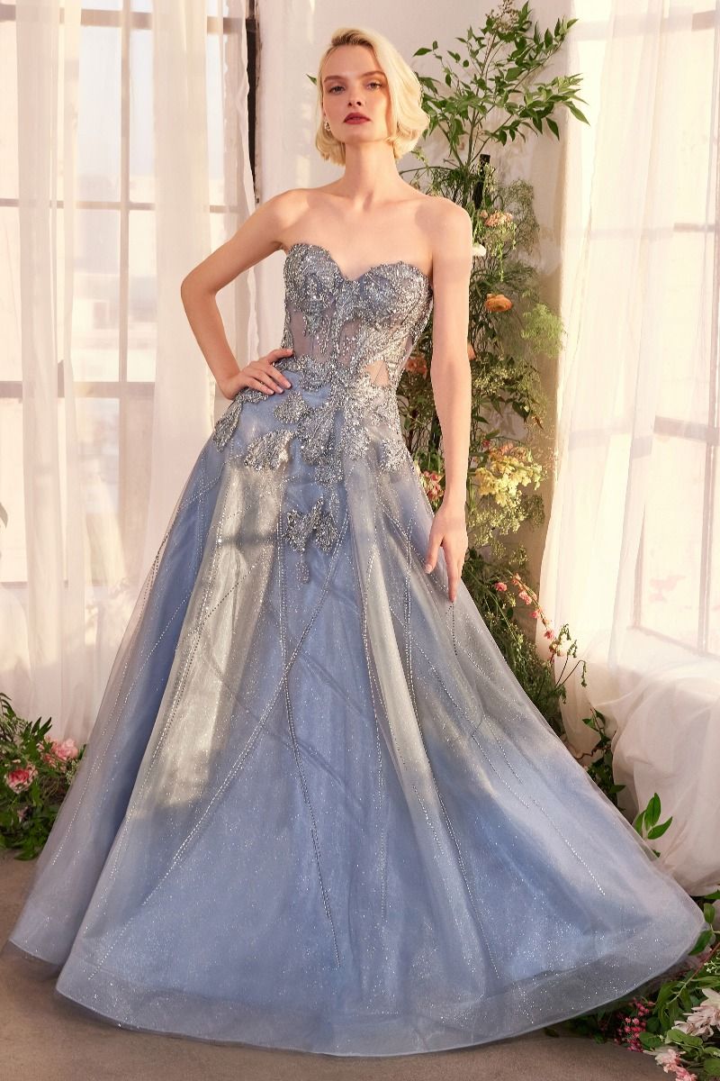 Prom Dresses Ball Gown Long Layered Glitter Formal Prom Dress Smoky Blue