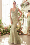 Prom Dresses Fitted Long Formal Beaded Floral Prom Dress Greenery