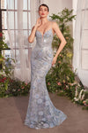 Prom Dresses Long Sequin Formal Floral Metallic Prom Dress Blue